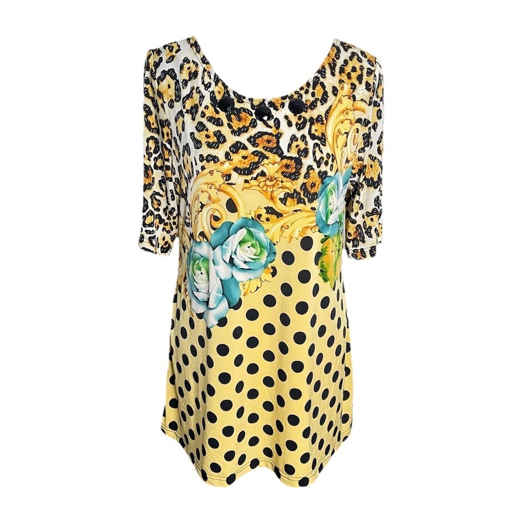 NWT Isabel Leopard Print Polka Dot Rose Tunic Top Slinky Jersey‎ XL